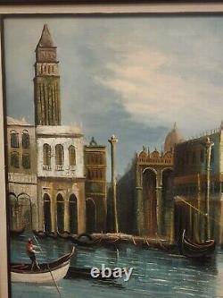 Grande Peinture À L'huile Antique Canal Ducal Palace, Venise, Italie. A. Olsen