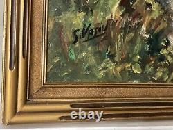 Grande Peinture À L'huile Antique Paysage Detroit Publishing Co Label Signé S Vasiu