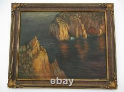 Grande Peinture Antique À L'huile Côte Cliffs Island Seascape Impressionniste Mystère