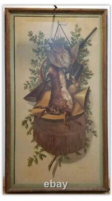 Grande nature morte antique avec gibier, peinture à l'huile hollandaise signée AA Duval vers 1933