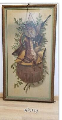 Grande nature morte antique avec gibier, peinture à l'huile hollandaise signée AA Duval vers 1933
