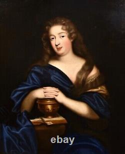 Grande peinture Portrait antique de dame Mignard XVIIe siècle Huile sur toile France