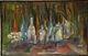 Grande Peinture à L'huile Abstraite Ancienne Du Milieu Du Siècle Moderne, Vintage, Nature Morte 61