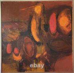 Grande peinture à l'huile abstraite expressionniste moderne ancienne de la rue Wise 1961