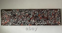 Grande peinture à l'huile abstraite vintage du milieu du siècle de style moderne ancien de Pollock 1959