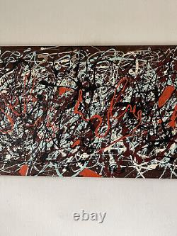 Grande peinture à l'huile abstraite vintage du milieu du siècle de style moderne ancien de Pollock 1959