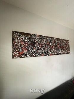 Grande peinture à l'huile abstraite vintage du milieu du siècle de style moderne ancien de Pollock 1959