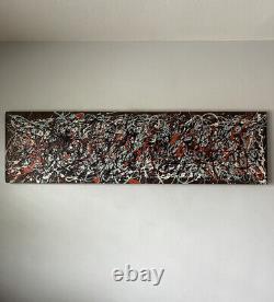 Grande peinture à l'huile abstraite vintage du milieu du siècle de style moderne ancien de Pollock 1959