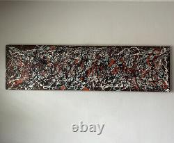 Grande peinture à l'huile abstraite vintage du milieu du siècle de style moderne ancien de Pollock 1959