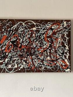 Grande peinture à l'huile abstraite vintage du milieu du siècle de style moderne ancien de Pollock 1959