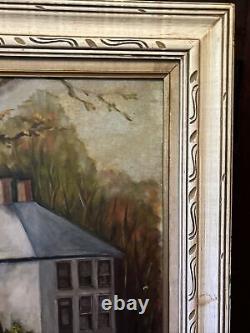 Grande peinture à l'huile ancienne signée R. Mann Brown County Indiana House encadrée VTG