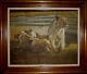 Grande Peinture à L'huile D'origine Vintage "kalahari King" Lions Rittennaur Encadrée