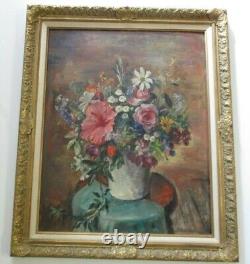 Grande peinture à l'huile de Ejnar Hansen Nature morte Fleurs florales Antique Américain Rare