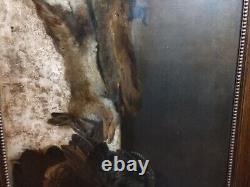 Grande peinture à l'huile de la chasse de Jules Benoit Levy, 28X50 pouces, antique français du 19ème siècle.