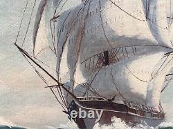 Grande peinture à l'huile originale de T. BAILEY sur toile Antique Navire sur l'Océan
