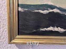 Grande peinture à l'huile originale sur toile de l'artiste T. BAILEY, Antiquité, Paysage marin, Encadrée