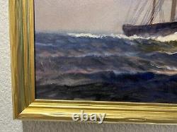 Grande peinture à l'huile sur toile antique de T. BAILEY, paysage marin Clipper de Californie.