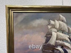 Grande peinture à l'huile sur toile antique de T. BAILEY, paysage marin Clipper de Californie.