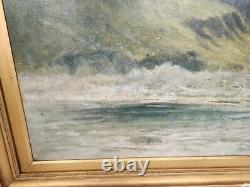 Grande peinture à l'huile sur toile originale de 1881 de Paul Jacob Naftel à Guernesey