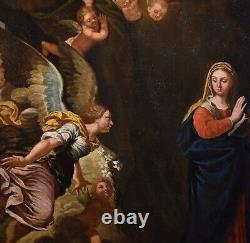 Grande peinture antique Annonciation Huile sur toile 17ème siècle Art du maître ancien