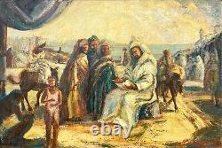 Grande peinture antique de Jésus Jérusalem Israël Religieuse Huile Signée H SCHROEDER