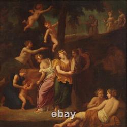 Grande peinture mythologique du 17ème siècle, œuvre d'art ancienne à l'huile sur toile représentant Zeus.