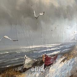 Grande peinture originale à l'huile sur toile de paysage marin par l'artiste Engel signée 36x24