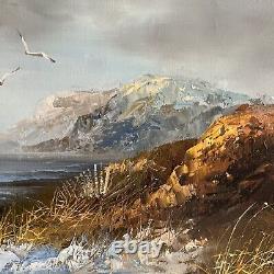 Grande peinture originale à l'huile sur toile de paysage marin par l'artiste Engel signée 36x24
