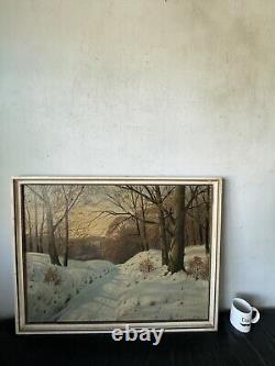 Harald Wentzel Peinture à l'huile de paysage danois ancienne Hiver neigeux Danemark 30