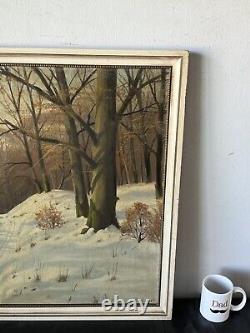 Harald Wentzel Peinture à l'huile de paysage danois ancienne Hiver neigeux Danemark 30