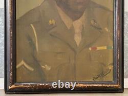 Historique Historique Wwii Noir African American Soldier Portrait Peinture À L'huile 40