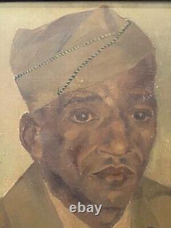 Historique Historique Wwii Noir African American Soldier Portrait Peinture À L'huile 40