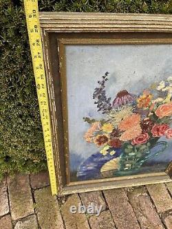 Huile Antique Impressionniste Style Peinture À L'huile Fleurs Florales Artiste Signé 1926