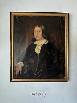 Important Vieux Portrait Réaliste d'Antiquité du 18ème Siècle Peinture à l'Huile Impressionniste