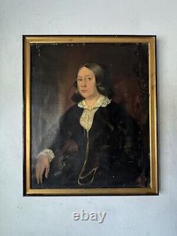 Important Vieux Portrait Réaliste d'Antiquité du 18ème Siècle Peinture à l'Huile Impressionniste