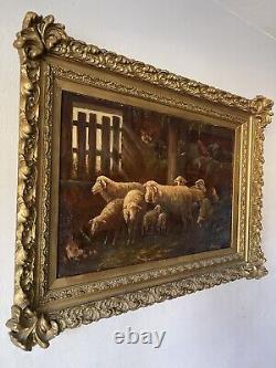 Importante peinture à l'huile de mouton antique du XIXe siècle par Feodor Von Luerzer