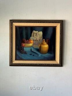 Incroyable tableau surréaliste d'antiquités modernes en peinture à l'huile, vieux surréalisme 1950.