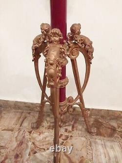 Lampe à huile de kérosène de sol grande antique de 80 pouces avec des jambes figuratives d'ange et de chérubin ajustables