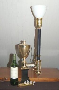 Lampe de bureau en laiton étudiant à l'huile néoclassique or noir Mancave Grand verre antique