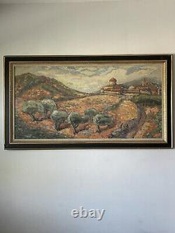 Large Antique Plein Aérien Terrescape Oil Painting Vinntage Impressionist 1950s