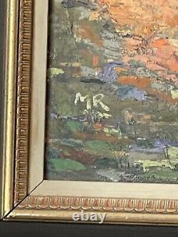 Large Antique Plein Aérien Terrescape Oil Painting Vinntage Impressionist 1950s