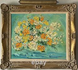 Magnifique peinture à l'huile abstraite moderne d'antiquités de fleurs florales anciennes et vintage