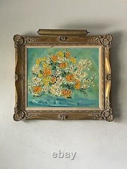 Magnifique peinture à l'huile abstraite moderne d'antiquités de fleurs florales anciennes et vintage