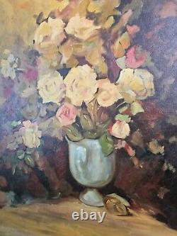 Magnifique peinture à l'huile florale ancienne et vintage