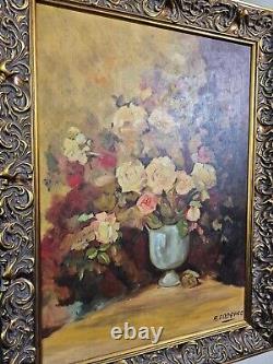 Magnifique peinture à l'huile florale ancienne et vintage