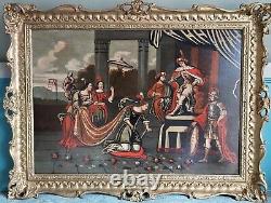 Maître ancien flamand néerlandais, Reine de Saba, Grande peinture à l'huile ancienne du 17e siècle