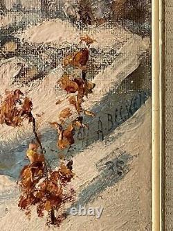 Merveilleux Antique Plein Air Paysage Impressionniste Peinture À L'huile Vieille Neige D'hiver