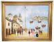 Monumental Vintage Encadré Impressionist Oil Painting Sur Toile Francais Riviera