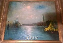 Original Du 19ème Siècle Vue De Venice Oil Painting Impressionnisme Tonalisme Signé