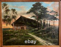 PEINTURE À L'HUILE ANTIQUE Grand Chalet Suisse Paysage d'été OTTO ERNST 1884-1967